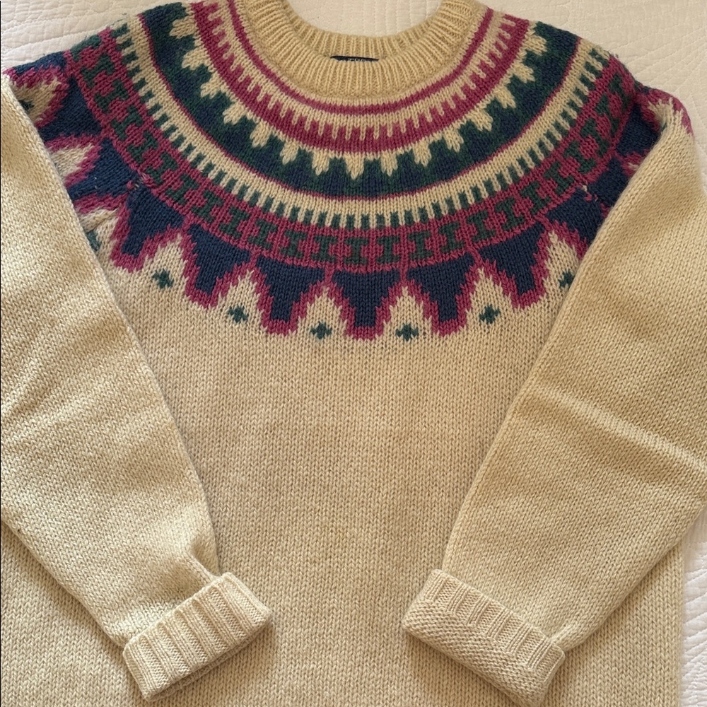 Woolrich Cream and Multicolor Crew Neck Sweater